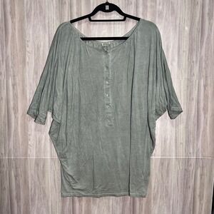 POL Dolman Sleeve Button Up Henley Style Tunic Oversized Small Sage Green